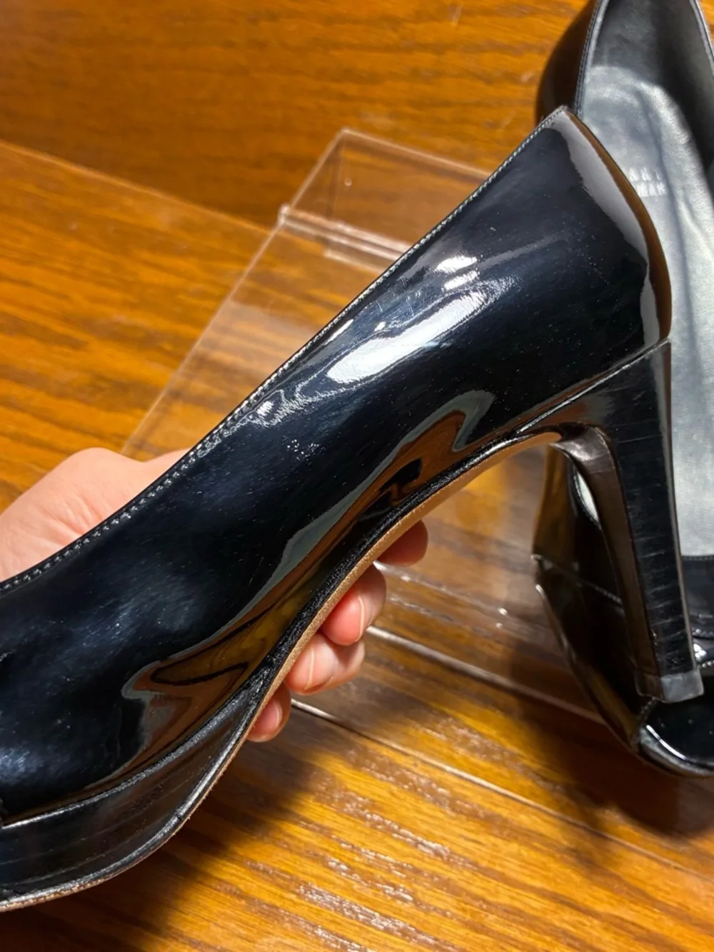 Stuart Weitzman Cut Out Peep Toe Platform Pumps Black Patent Leather Size 8.5